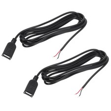 Micro USB Female to 2Pin Bare Wire 24AWG 79", 2Pcs Open End Pigtail Power Cable