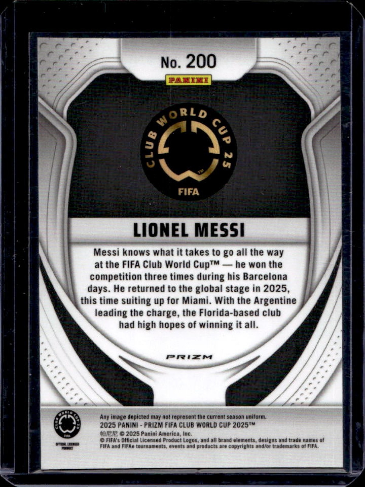 2025 Panini Prizm FIFA Club World Cup Lionel Messi Seismic #200 Inter view 2