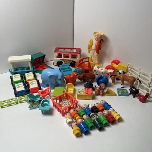 Lot Vintage Fisher-Price Little People Zoo, Nursery, Farm, Bus, Cars, Etc