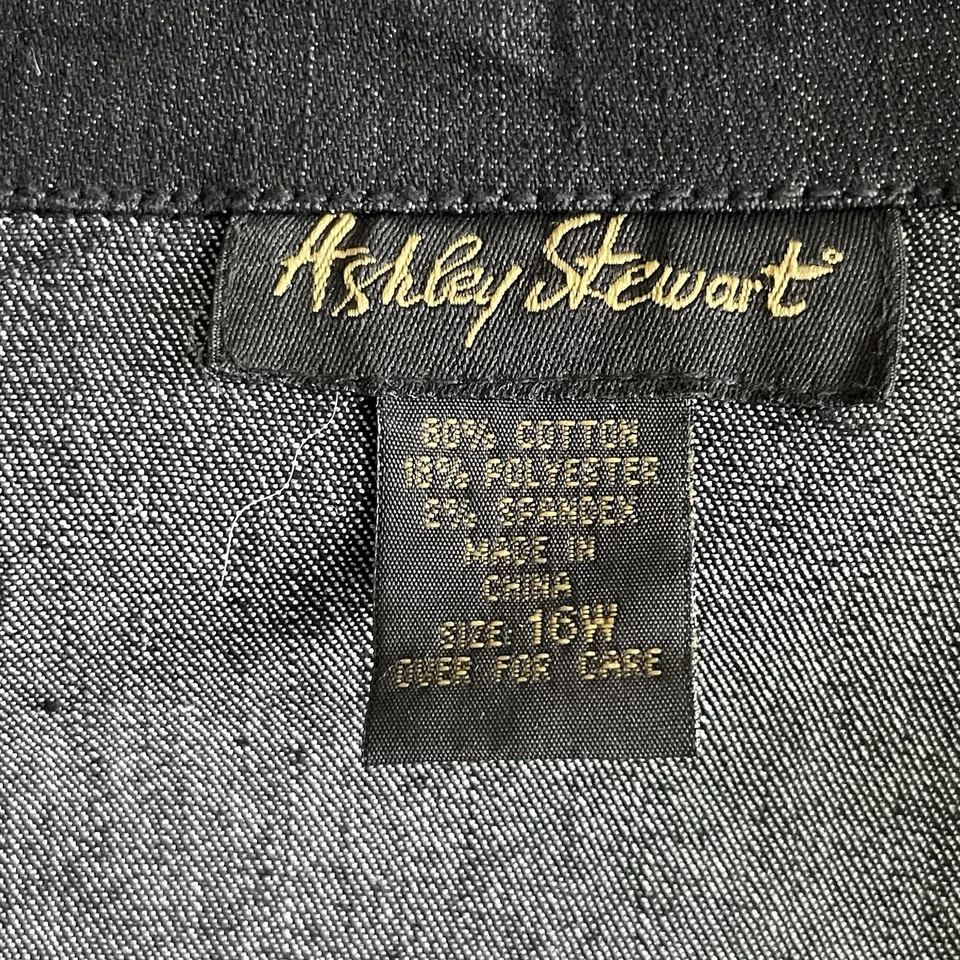 Ashley Stewart Skirt Suit 16W Black Stretch Denim Silver Grommet Y2K Crop Jacket - Image 3 of 4