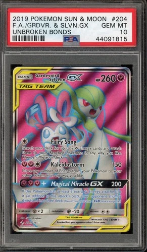 Pokemon Gardevoir & Sylveon Gx Unbroken Bonds Full Art 204/214 PSA 10 Gem Mint