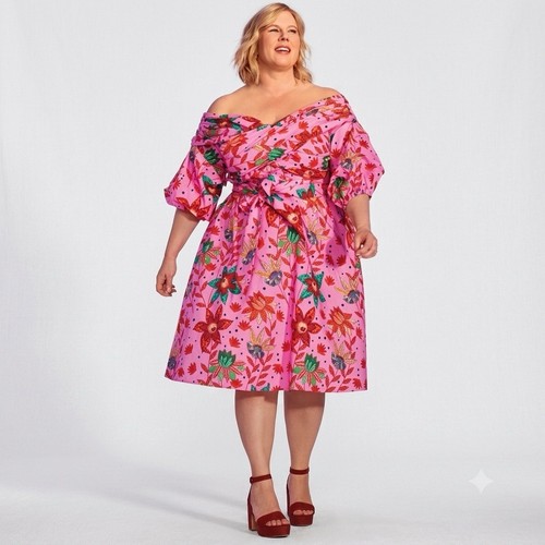 Eloquii Dresses Pink Floral Off-Shoulder Tie-Waist Dress 100% Cotton Sz 18 NWT