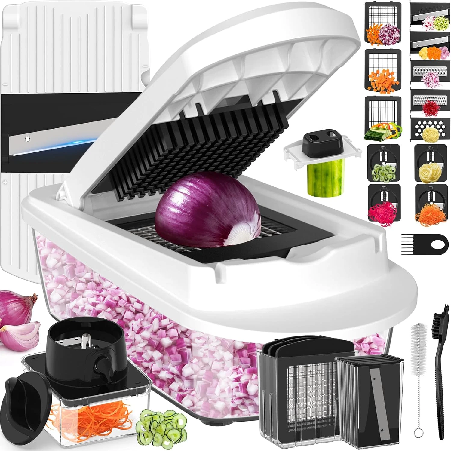 12 Blade All-In-1 Vegetable Chopper Mandoline Slicer with Container, Spiralizer