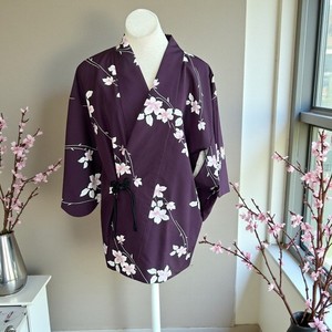 Japanese Vintage Kimono Jacket Yukata Purple Cherry Blossom Design 
