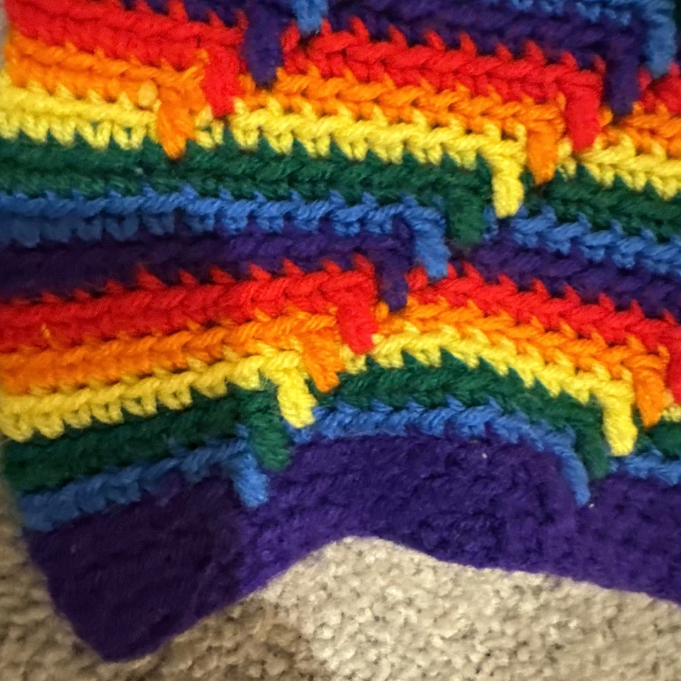 Manta afgana de colección para regazo rayas arco iris hecha por abuela acrílico ganchillo Foto 4 de 4