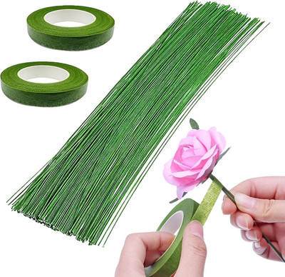 200 Stück Floristikdraht Grün, 26 Gauge 60cm Blumenstieldraht und 2 Stück Floris
