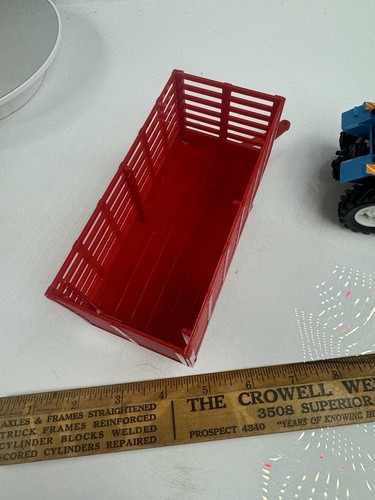 New-Ray Blue 331 Tractor Red Hay Wagon Trailer Toy Collectible - Picture 10 of 11