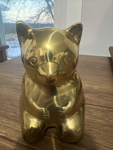 Vintage Teddy Bear Solid Brass Piggy Coin Bank Made In Korea 5" Nursery Decor
