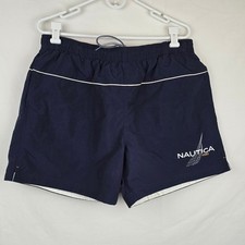 Nautica Swim Trunks Navy Blue White Trim Athletic Shorts Size L