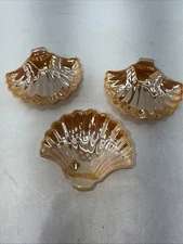 Lot Of 3 Vtg Peach Lustre Sea Shell Candy Dish Bowl Fire King Anchor Hocking