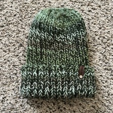 Handmade Chunky Knit Ribbed Beanie Unisex Green And Brown