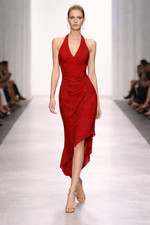 Vintage Y2K David Meister Halter Dress Womens Size 12 Red Floral Ruched Bodycon