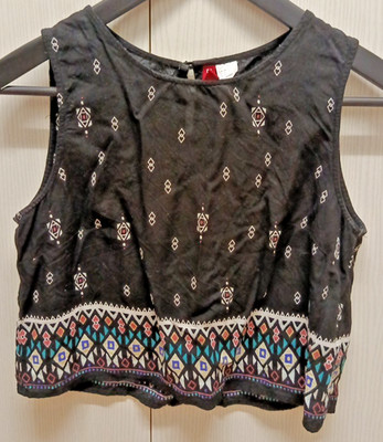   ''DIVIDED'' neckische Damen-KURZBLUSE Größe 36, schwarz gemustert - H&M 2000er