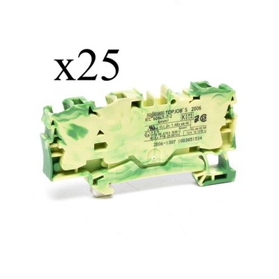 25x NEW Wago 3-Conductor Protective Conductor Clamp 2006-1307 Terminal Block