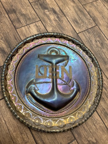 Vintage Large 20" USN US NAVY Solid Brass Wall Art/Plaque Gorgeous Patina LOOK!!