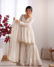 White Pakistani Salwar Kameez Ready To Wear Dress Suits Wedding Party Bollywood