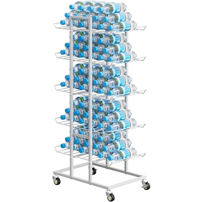 5 Tier Water Bottle Organizer with Wheels Bottled Water Storage Rack for Kitchen