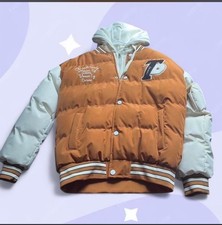Mens Varsity Jacket Brown/Gray Hooded Lined C...
