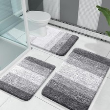 OLANLY 3 Piece Bathroom Rug Set Microfiber Bath Mats Toilet Rug Grey 30x20 24x16