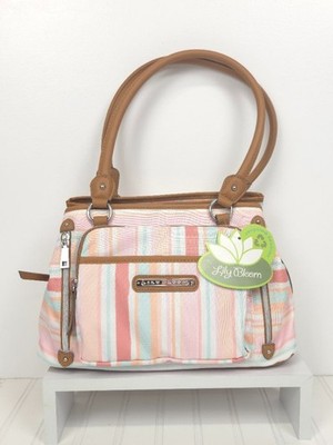 NWT Lily Bloom Painted Stripe Maggie Satchel Eco-Friendly Pastel Shoulder Bag