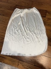 Vintage Elegant White Lace Trim Half Slip with Side Slit Size S