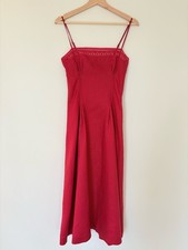NEW Reformation Pomona Linen Lace Trim Midi Dress Lipstick Red | US 0 UK 4