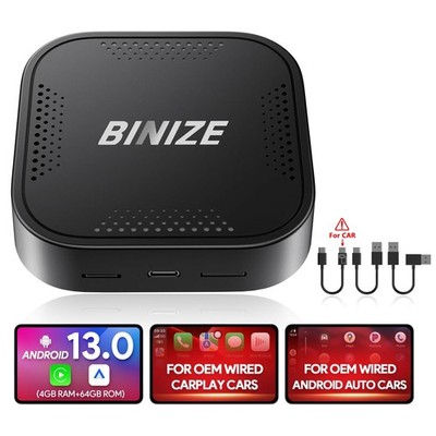 Wireless CarPlay Android Auto Multimedia Box 4G 64GB 13 Binize Bluetooth Video