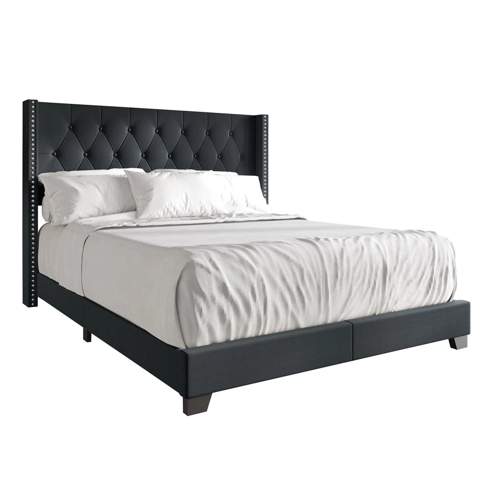 优雅国王尺寸钉头装饰钻石塔夫特翼背内饰床架 — 第 2/4 张图片