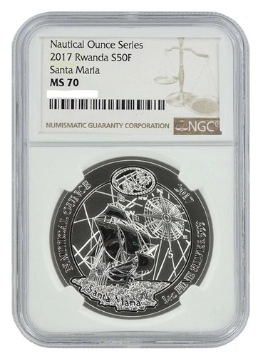 2017 Rwanda 1 oz Silver Nautical Ounce Santa Maria NGC MS70