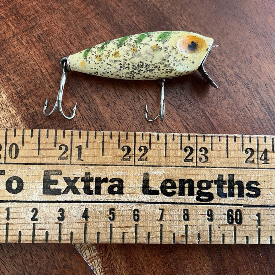 Vintage Milton Poe's Hand Painted Carved Cedar Fishing Lure - Image 2 of 4