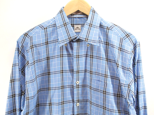 Peter Millar Shirt Mens Medium Button Down Plaid Check Blue Black Long Sleeve - Picture 2 of 7