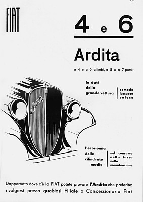 ADVERTISEMENT 1933 CAR FIAT ARDITA 4 AND 6 CYLINDER FEATURES 5-7 SEATER
