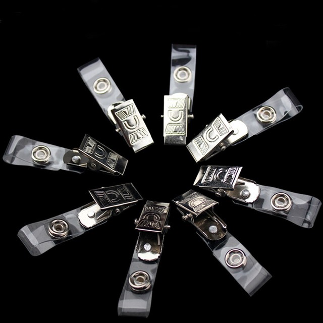 50Pcs Name Tag Clip Metal ID Card Holder Badge Clip With Transparent