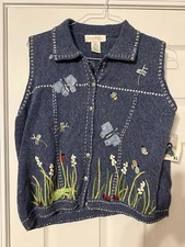 NEW NWT Susan Bristol Sweater Bee XL Moth Ladybug Tacky Mom Cottagecore