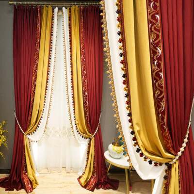 Custom Elegant flannelette European velvet thick red cloth curtain drape C1763