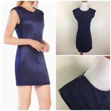 BCBGMAXAZRIA Blue Faux Suede KARLEE Zip Shoulder Sheath Shift Dress Womens sz XS