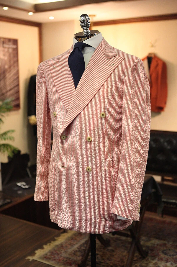 Лето Seersucker Мужская пальто пляж смокинги жених носить куртка Leisure блейзеры - Изображение 3 из 4