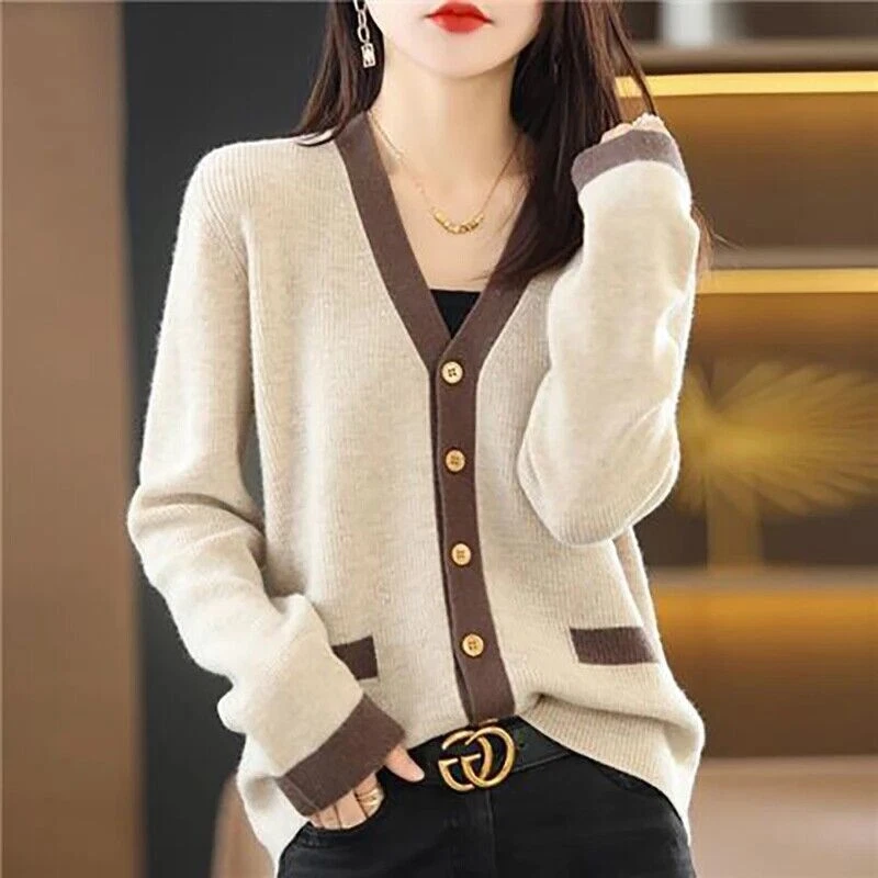 VETEMENTS Maglione cardigan coreano scollo a V bottoni giuntati abbigliamento donna top cappotto pendolarismo