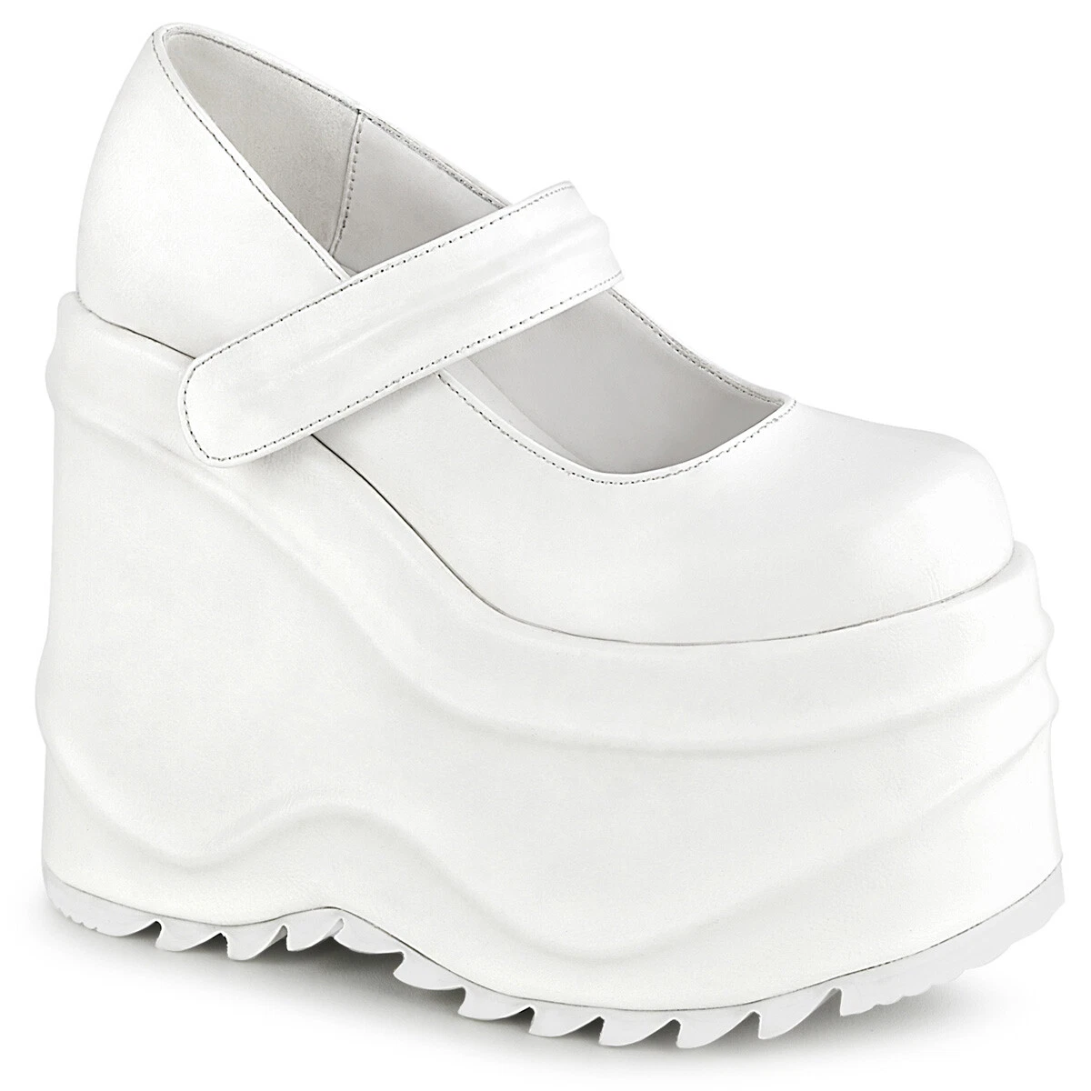 White 90s Platform Sneakers Shoes Mary Janes Wedge Spice Girls