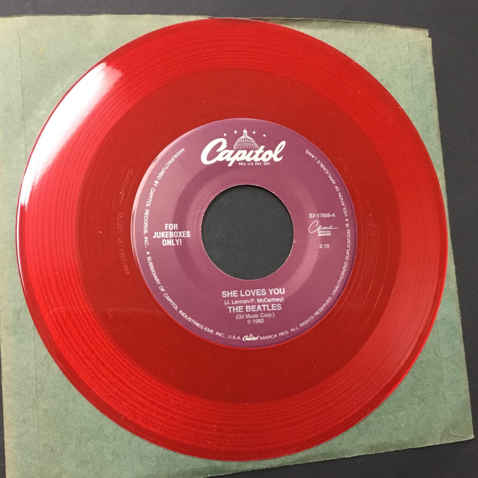 The Beatles SHE LOVES YOU / I'LL GET YOU'' red wax jukebox only Z150 eBay