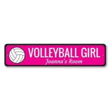 Volleyball Girl Sign, Personalized Kid Name Room Metal Wall Decor - Aluminum