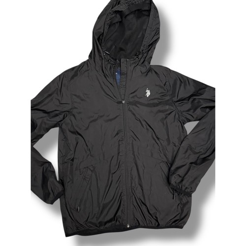 US Polo Assn Windbreaker Jacket Lightweight Hooded Black Size M (8-10) - Picture 3 of 4