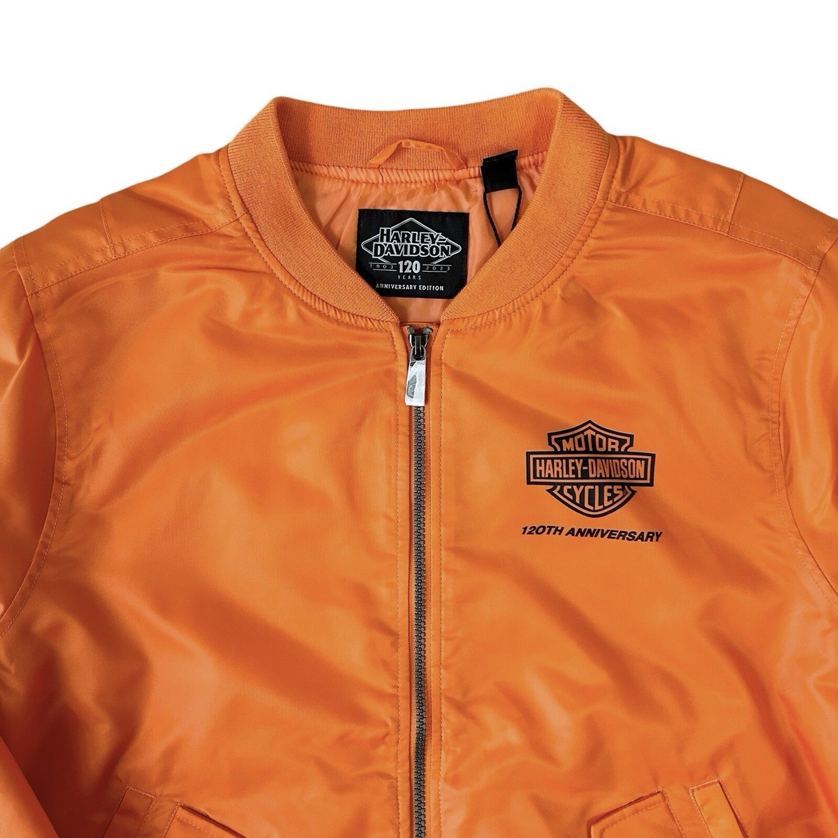 Harley Davidson Bomber Jacket Women's Size Large Orange 120th
