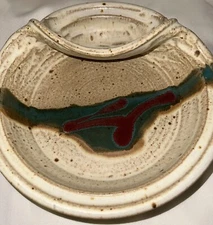 Artisan Pottery Chip and Dip Or Vegetable & Dip Server Bowl Folk Art 9 3/4”