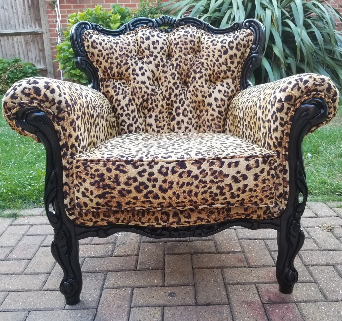 BESPOKE VINTAGE LEOPARD PRINT FRENCH ARM CHAIR