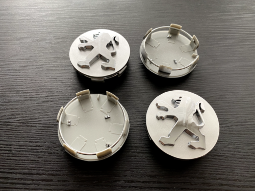 4 X LOGO EMBLÈME Insigne PEUGEOT 60 mm GRIS Cache moyeu jante Centre de roue - Picture 2 of 4