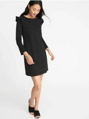 Puff Sleeve Old Navy Womens Black Dress New Old Navy Women Black Ruffle  Long Sleeve Ponte