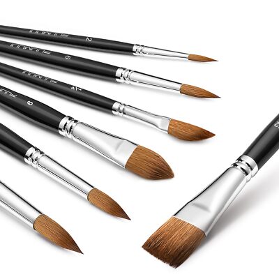 Sable Watercolor Brushes Professional, 7Pcs Kolinsky Sable Brush Variety Shap...