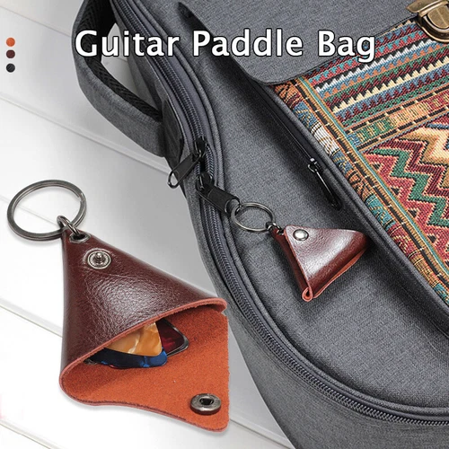 Leather Guitar Picks Bag Triangle Keychain Storage Case for Guitar Ukulele Pick