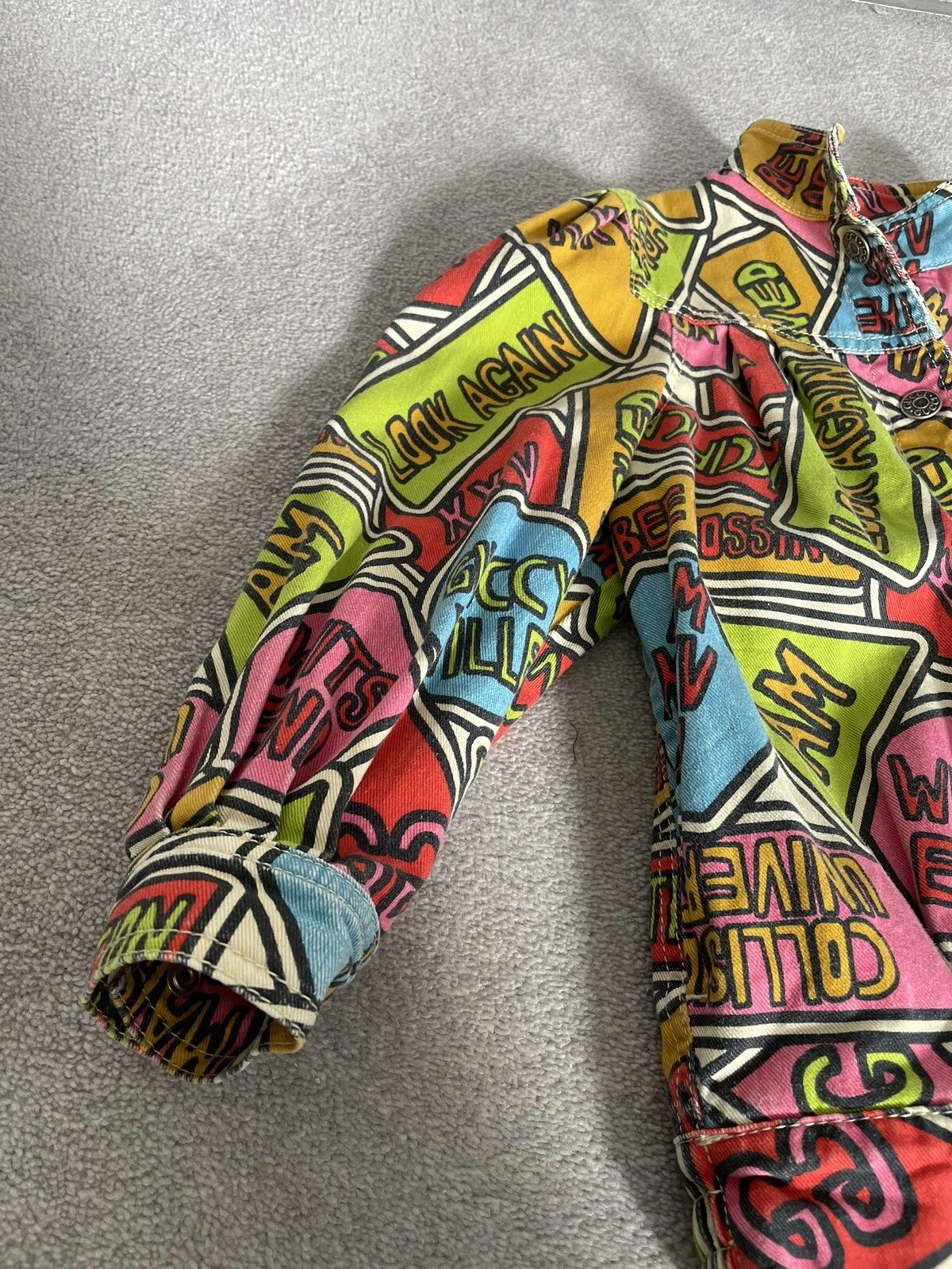 Autentica giacca denim fumetto GUCCI per bambine blu rosa verde colorato GG età 5